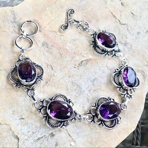 Amethyst glass Victorian style link bracelet NWT